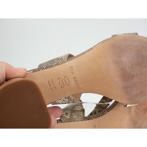 Via Spiga Italy Women's Sandal Size 9 Round Heel Strappy Tan Snake Print Leather - Picture 8 of 10